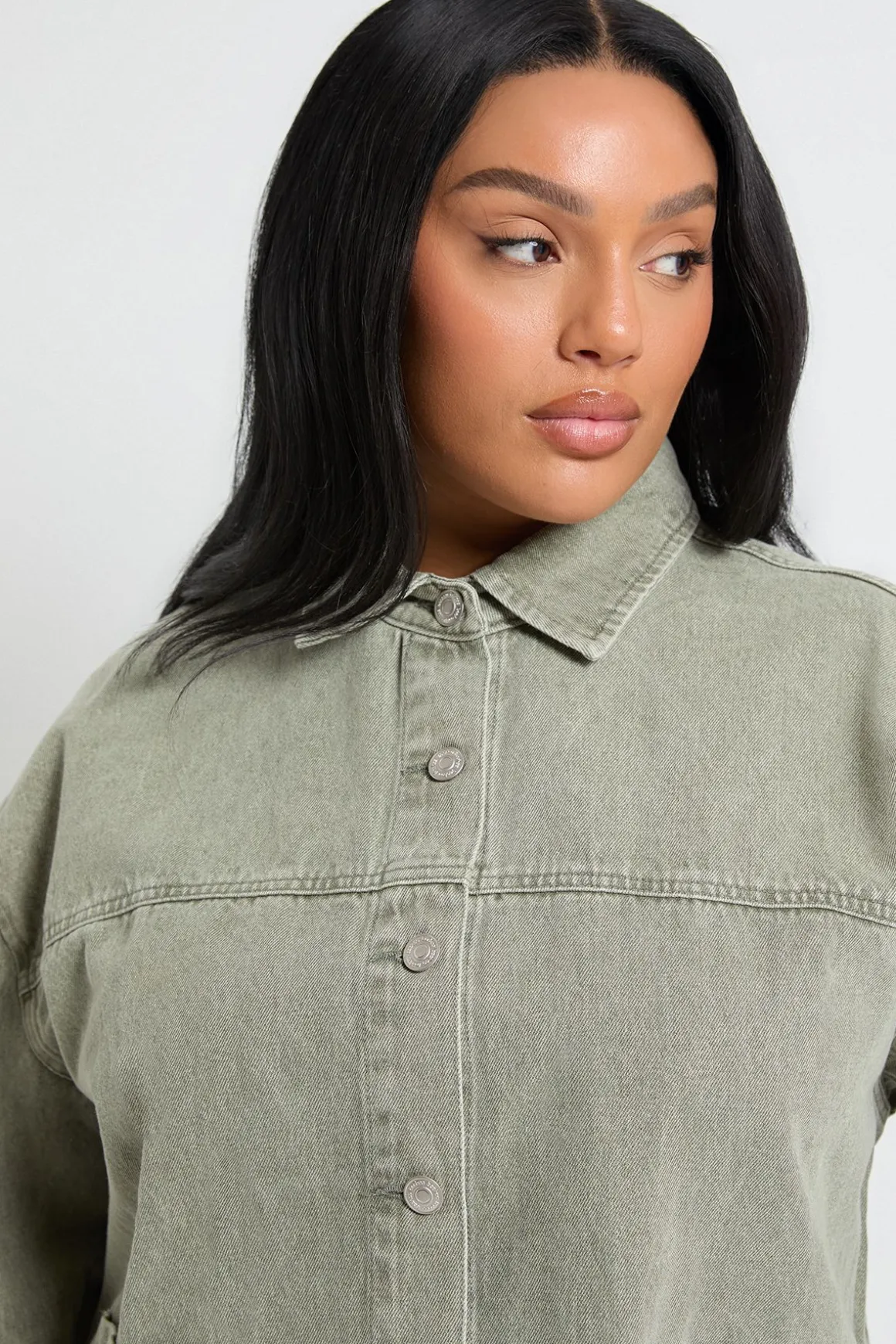Veste en denim délavé kaki Plus