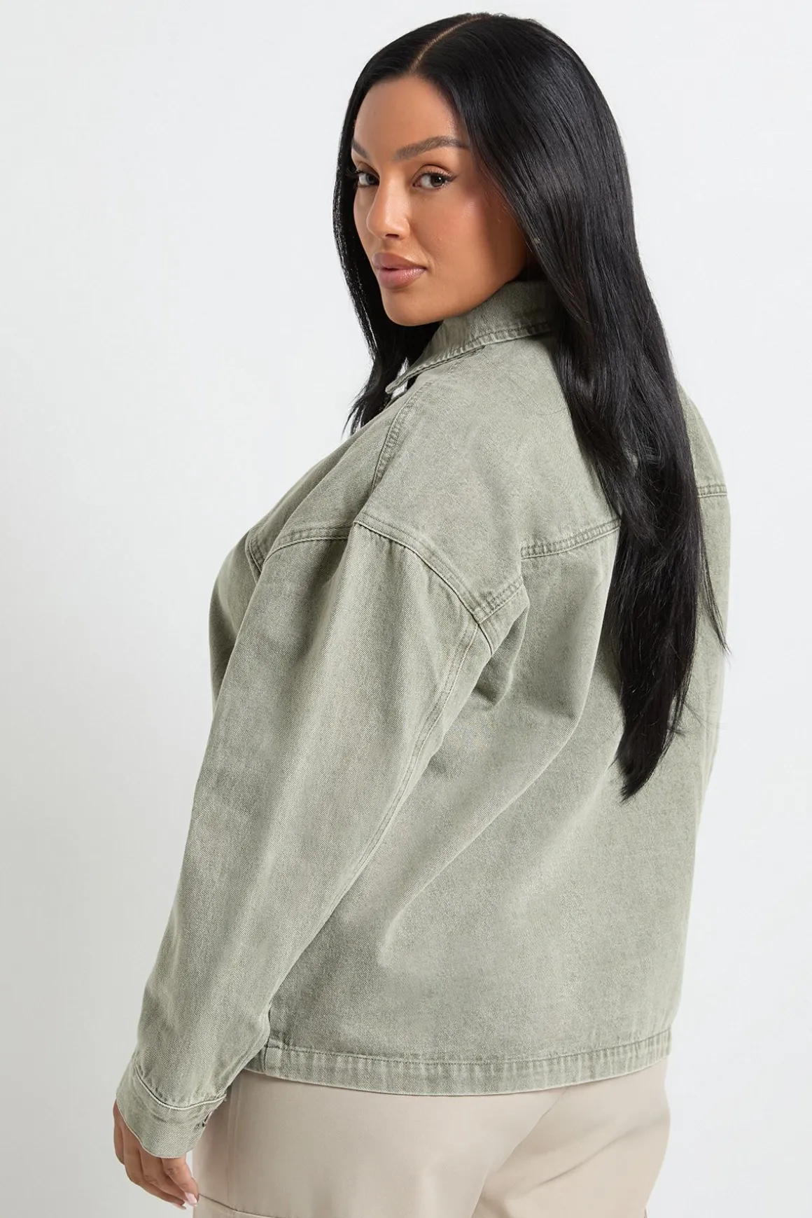 Veste en denim délavé kaki Plus