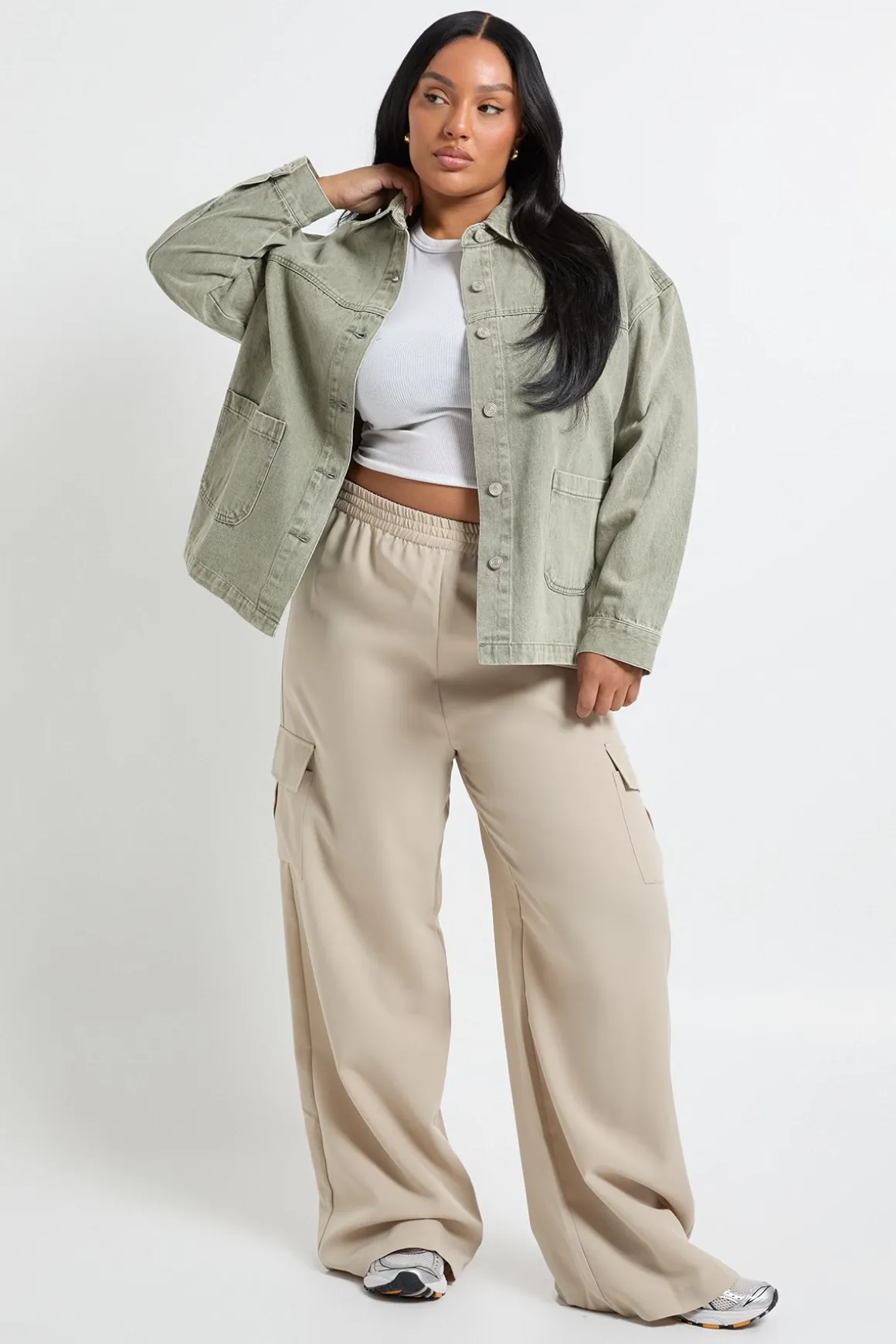 Veste en denim délavé kaki Plus
