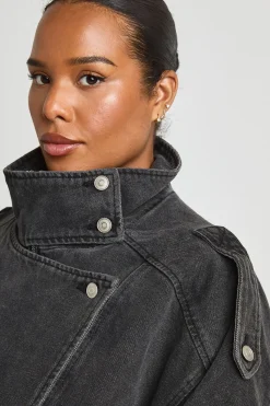 boohoo Veste En Denim Grande Taille Col Montant Asymétrique<Femme Denim|Vestes & Manteaux