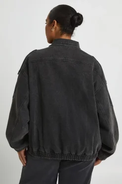 boohoo Veste En Denim Grande Taille Col Montant Asymétrique<Femme Denim|Vestes & Manteaux