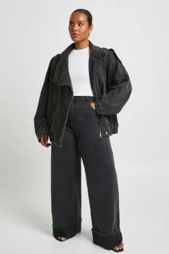 boohoo Veste En Denim Grande Taille Col Montant Asymétrique<Femme Denim|Vestes & Manteaux