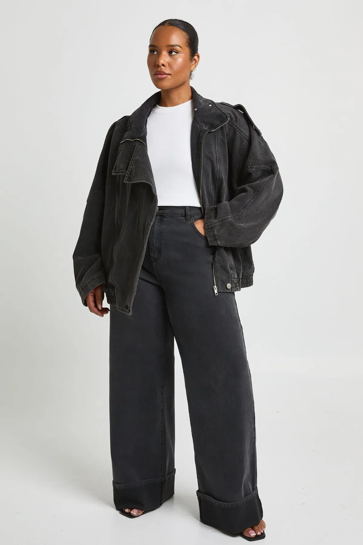 boohoo Veste En Denim Grande Taille Col Montant Asymétrique<Femme Denim|Vestes & Manteaux