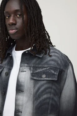 Veste En Denim Marbré À Imprimé Laser Coupe Regular