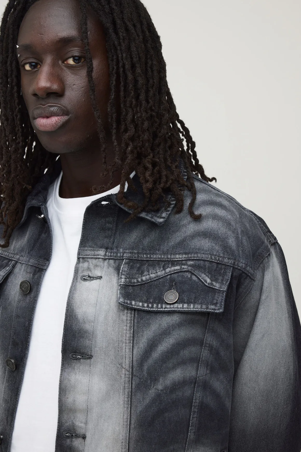 Veste En Denim Marbré À Imprimé Laser Coupe Regular