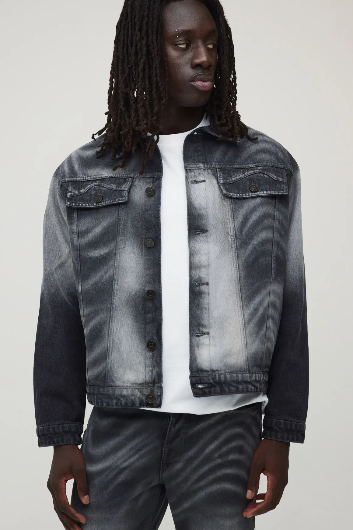 Veste En Denim Marbré À Imprimé Laser Coupe Regular