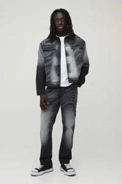 Veste En Denim Marbré À Imprimé Laser Coupe Regular