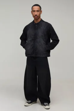 Veste En Denim Moto Ample Délavée Ensemble Coordonné
