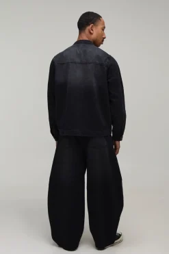 Veste En Denim Moto Ample Délavée Ensemble Coordonné