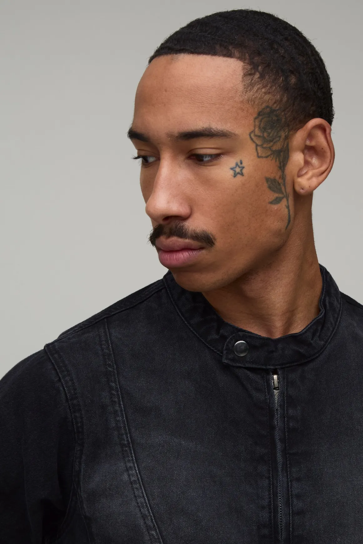 Veste En Denim Moto Ample Délavée Ensemble Coordonné