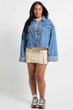 Veste en denim Plus à manches retroussées profondes