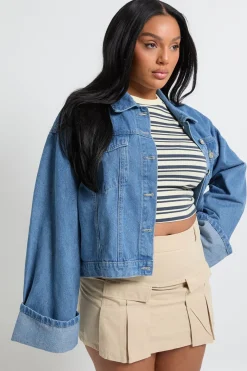 Veste en denim Plus à manches retroussées profondes