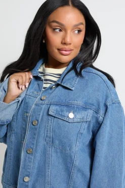 Veste en denim Plus à manches retroussées profondes
