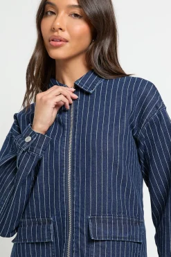boohoo Veste en denim rayé à col<Femme Manteaux Et Vestes D’Automne|Denim