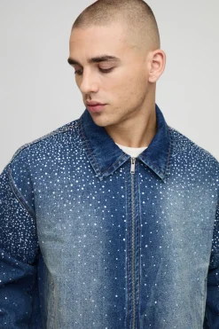 boohooMAN Veste en denim à strass de style boxy<Homme Ensembles|Denim