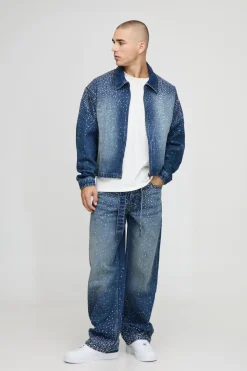 boohooMAN Veste en denim à strass de style boxy<Homme Ensembles|Denim