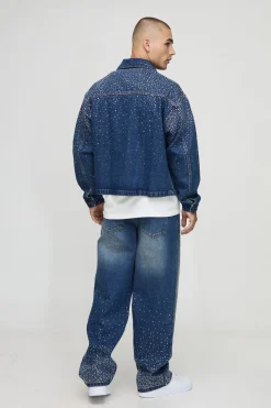 boohooMAN Veste en denim à strass de style boxy<Homme Ensembles|Denim