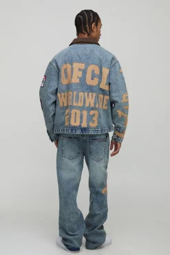 boohooMAN Veste en denim surdimensionnée à la coupe carrée avec appliqué d'éclaboussures de peinture<Homme Ensembles|Denim