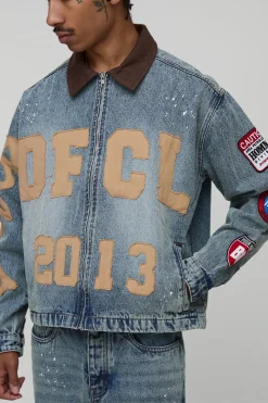 boohooMAN Veste en denim surdimensionnée à la coupe carrée avec appliqué d'éclaboussures de peinture<Homme Ensembles|Denim