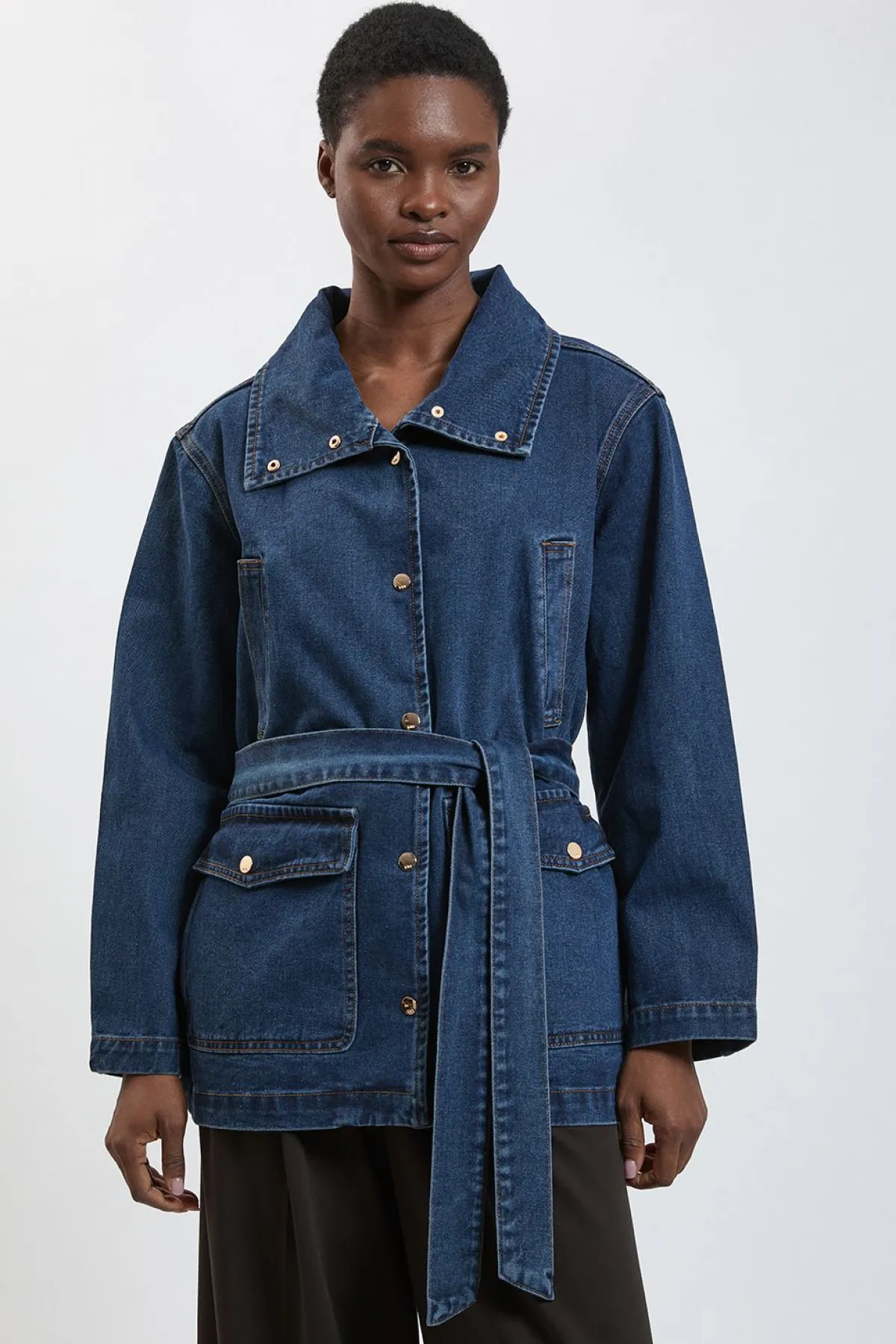 KarenMillen Veste En Denim Surdimensionnée À Col Cheminée<Femme Denim|Vestes & Manteaux