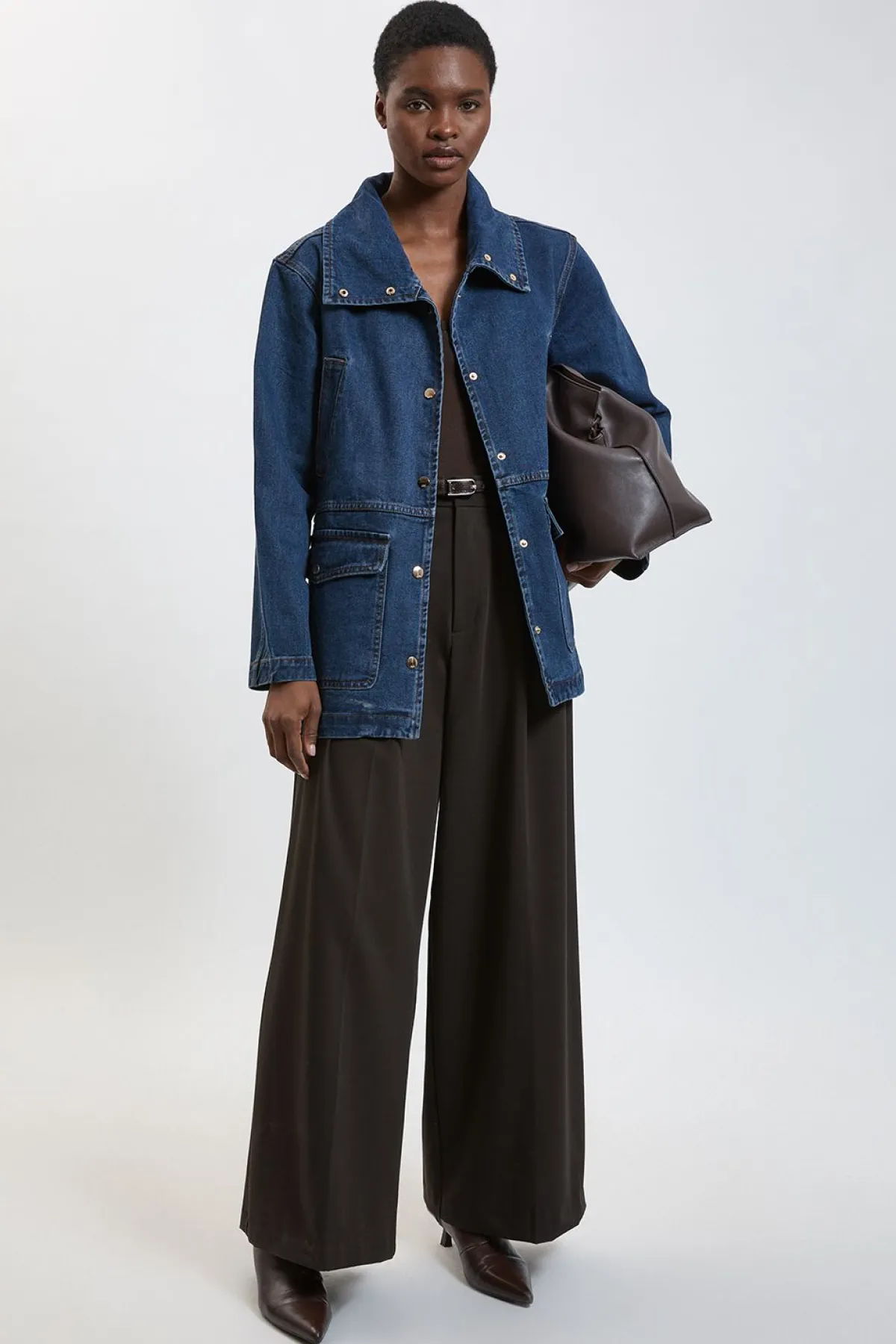 KarenMillen Veste En Denim Surdimensionnée À Col Cheminée<Femme Denim|Vestes & Manteaux