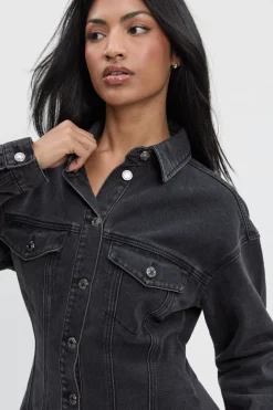 boohoo Veste en denim à taille cintrée<Femme Manteaux Et Vestes D’Automne|Denim