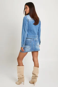 boohoo Veste En Jean Ajustée Col Montant Avec Détails De Coutures<Femme Denim|Vestes & Manteaux