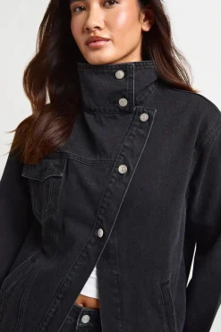 Veste En Jean Asymétrique À Col Montant