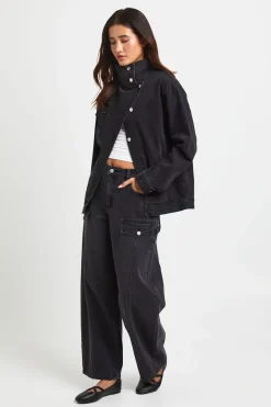 Veste En Jean Asymétrique À Col Montant
