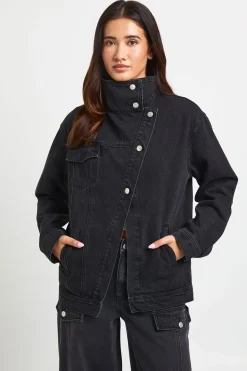 Veste En Jean Asymétrique À Col Montant
