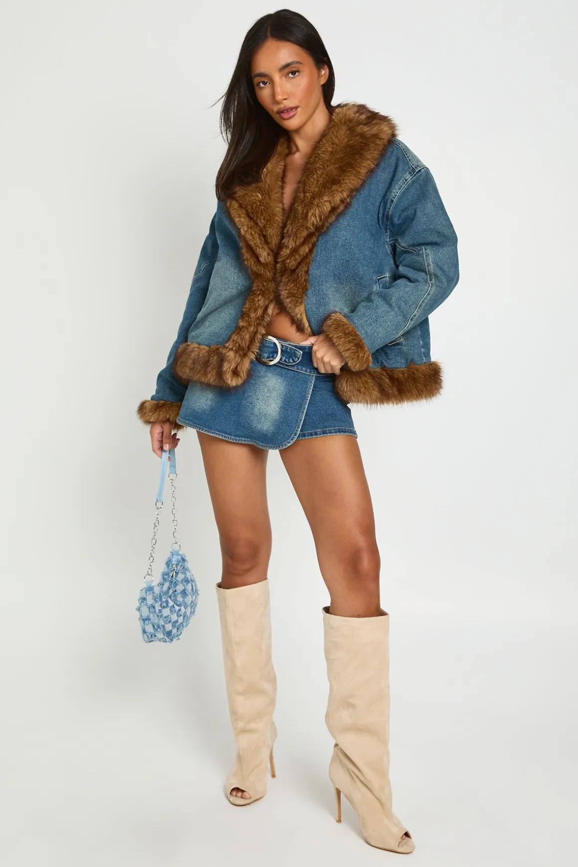 Veste En Jean Avec Bordure En Synthétique