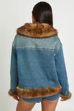 Veste En Jean Avec Bordure En Synthétique