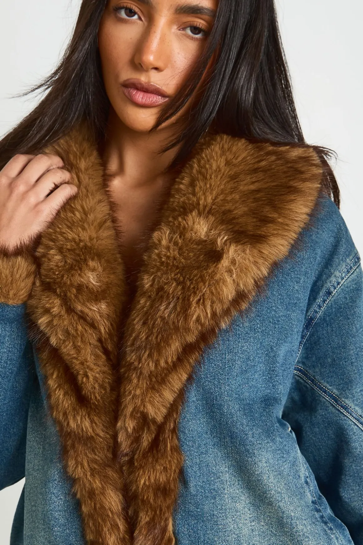 Veste En Jean Avec Bordure En Synthétique