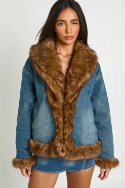 Veste En Jean Avec Bordure En Synthétique