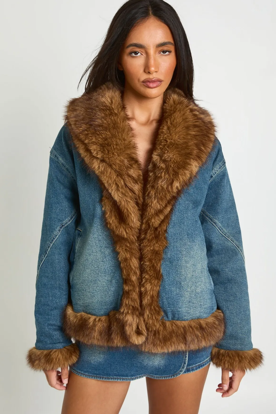 Veste En Jean Avec Bordure En Synthétique