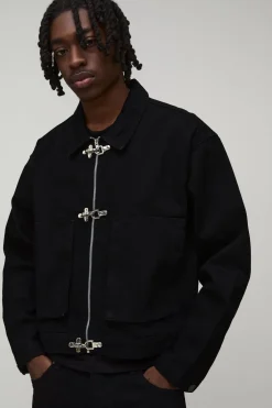 boohooMAN Veste En Jean Boxy Avec Détail Fermoir Assortie<Homme Ensembles|Denim