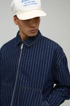 Veste En Jean Boxy À Fines Rayures