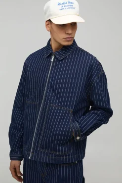 Veste En Jean Boxy À Fines Rayures