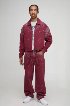 boohooMAN Veste en jean boxy à strass<Homme Ensembles|Denim