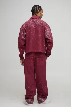 boohooMAN Veste en jean boxy à strass<Homme Ensembles|Denim