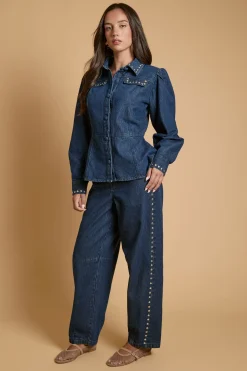 Veste En Jean À Col Clouté