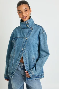 boohoo Veste En Jean À Col Montant<Femme Denim|Vestes & Manteaux