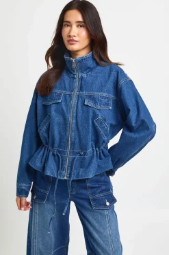 Veste En Jean À Col Montant Avec Détail Taille Cintrée