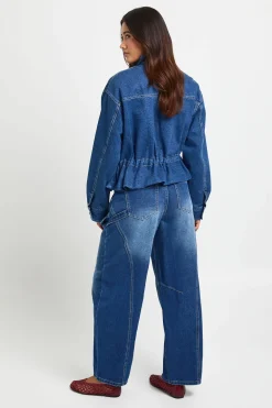 Veste En Jean À Col Montant Avec Détail Taille Cintrée