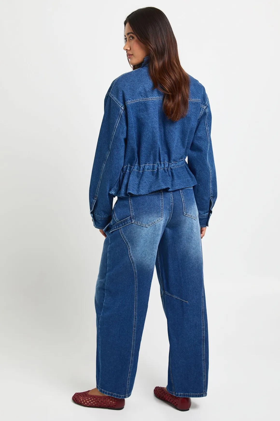 Veste En Jean À Col Montant Avec Détail Taille Cintrée