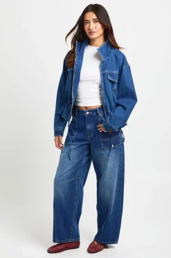 Veste En Jean À Col Montant Avec Détail Taille Cintrée