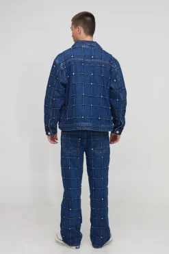 Veste en jean à coupe régulière à carreaux ornée de rivets