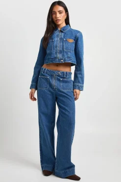 Veste En Jean Courte Avec Zip Frontal Et Détail À Patte Contrastante