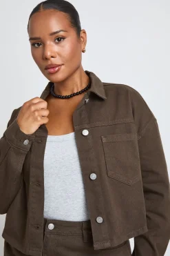 boohoo Veste En Jean Courte Grande Taille<Femme Looks Chocolat|Denim