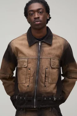 boohooMAN Veste En Jean Délavé Coupe Décontractée Raccourcie<Homme Ensembles|Denim